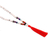 Lange Anhänger-Halskette mit mehreren Edelsteinen, 'Fancy Red Quaste'. - Langes Edelstein-Halsband mit roter Quaste als Anhänger