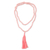 Rose quartz long necklace, 'Contemporary Chic' - Hand Knotted Pink Rose Quartz Long Tassel Necklace