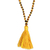 Lange Tigerauge-Anhänger-Halskette, ,Yellow Tassel Trends‘. - Lange Perlenquaste mit Tigerauge aus Indien