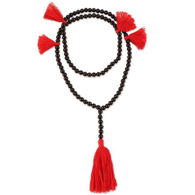 Black Onyx Long Y-Necklace with 5 Tassels