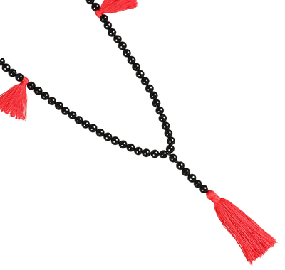 Onyx long Y-necklace, 'Flirty Tassels' - Black Onyx Long Y-Necklace with 5 Tassels