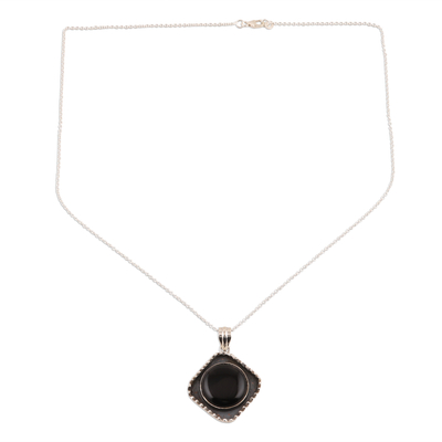 Onyx pendant necklace, 'Industrial Edge' - Industrial Chic Onyx Pendant Necklace from India