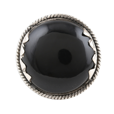 Onyx cocktail ring, 'Mountain Range' - Unique Sterling Silver and Onyx Cocktail Ring