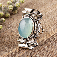 Aqua Chalcedony and Sterling Silver Cocktail Ring,'Rajasthan Realm'
