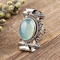 Chalcedony cocktail ring, 'Rajasthan Realm' - Aqua Chalcedony and Sterling Silver Cocktail Ring