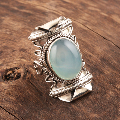 Chalcedony cocktail ring, 'Rajasthan Realm' - Aqua Chalcedony and Sterling Silver Cocktail Ring