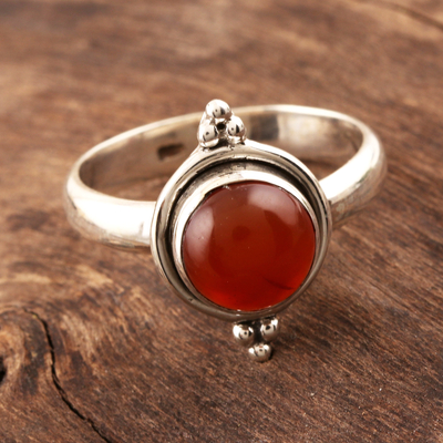 Carnelian single-stone ring, 'Sunset Memory' - Simple Carnelian and Sterling Silver Ring from India