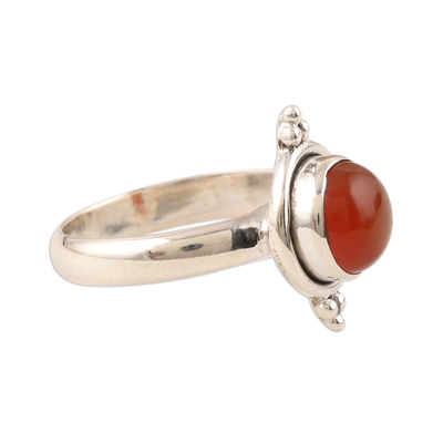 Carnelian single-stone ring, 'Sunset Memory' - Simple Carnelian and Sterling Silver Ring from India