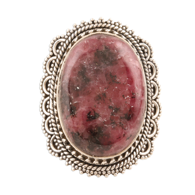 Rhodonite cocktail ring, 'Roses and Lace' - Lacy Rhodonite and Sterling Silver Cocktail Ring