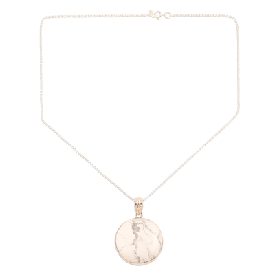 Howlite pendant necklace, 'White Planet' - Howlite Cabochon Pendant Necklace from India