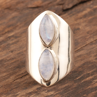 Rainbow moonstone cocktail ring, 'Eye See' - Rainbow Moonstone Wide Sterling Silver Ring