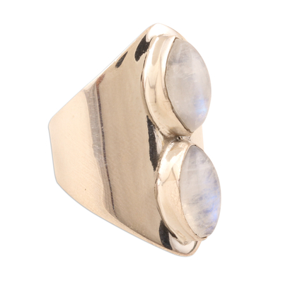 Rainbow moonstone cocktail ring, 'Eye See' - Rainbow Moonstone Wide Sterling Silver Ring