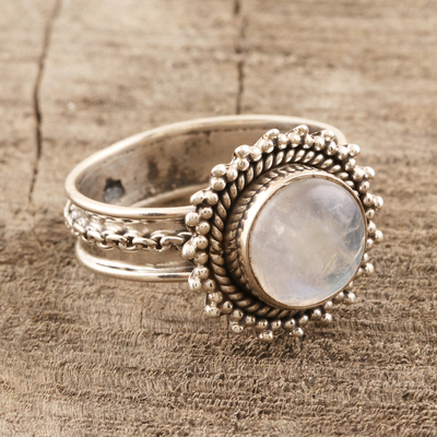 Rainbow moonstone cocktail ring, 'Chained' - Sterling Silver and Rainbow Moonstone Cocktail Ring