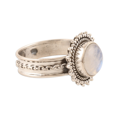 Rainbow moonstone cocktail ring, 'Chained' - Sterling Silver and Rainbow Moonstone Cocktail Ring