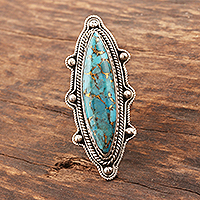 Sterling silver cocktail ring, 'Lake Palace' - Composite Turquoise Cocktail Ring