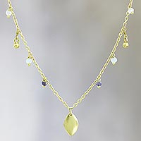 Gold plated sterling silver and chalcedony pendant necklace, 'Jhalana Joy' - 22k Gold Plated Chalcedony Pendant Necklace