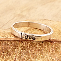 Sterling silver band ring, 'Love for You' - Sterling Silver Band Ring Inscribed with Love