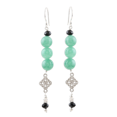 Aventurine and spinel dangle earrings, 'Lodhi Fusion' - Green Aventurine and Black Spinel Dangle Earrings