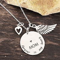 Sterling silver pendant necklace, 'Forever In My Heart' - Mother Themed Sterling Silver Pendant Necklace