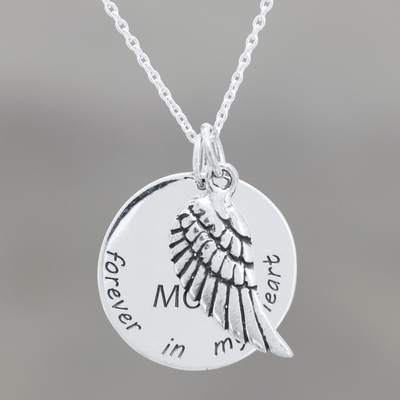 Sterling silver pendant necklace, 'Forever In My Heart' - Mother Themed Sterling Silver Pendant Necklace
