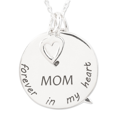 Sterling silver pendant necklace, 'Forever In My Heart' - Mother Themed Sterling Silver Pendant Necklace