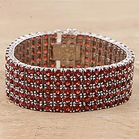 Rhodium plated garnet wristband bracelet, 'Sublime Brilliance' - Stunning 21 Carat Garnet Wristband Bracelet