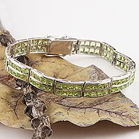 Peridot link bracelet, 'Utter Brilliance' - Rhodium Plated Peridot Gemstone Link Bracelet