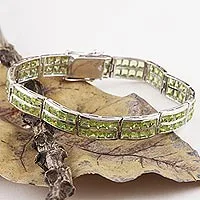 pulsera de eslabones de peridoto - Pulsera de eslabones de piedras preciosas de peridoto chapada en rodio