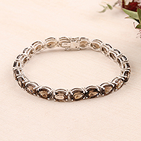 Rhodium-plated smoky quartz tennis bracelet, 'Tennis, Anyone?' - Smoky Quartz and Rhodium-Plated Silver Tennis Bracelet