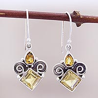 Citrine dangle earrings, 'Paramount' - Citrine Dangle Earrings Handmade in India