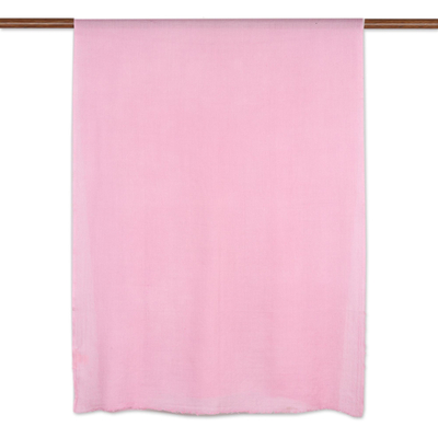 Wool and silk blend shawl, 'Kashmiri Dawn' - Pink Wool and Silk Blend Kashmir Shawl