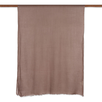Wool and silk blend shawl, 'Kashmiri Sand' - Wool and Silk Blend Kashmir Taupe Brown Shawl