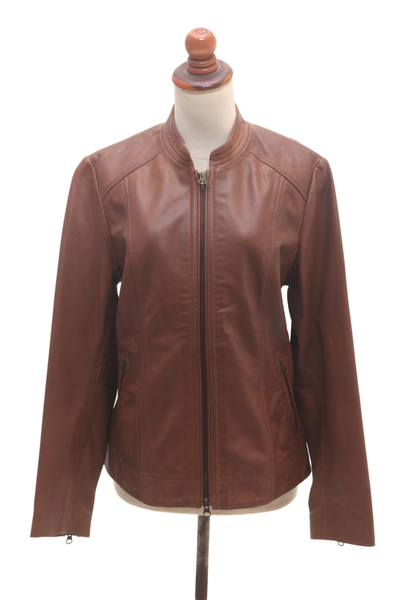 Moto Style Leather Jacket in Cinnamon