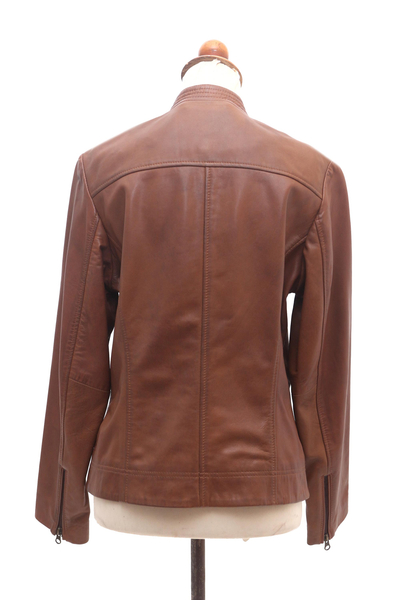Women's lLeather jacket, 'Stylish Elegance' - Moto Style Leather Jacket in Cinnamon