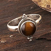 Tiger's eye single-stone ring, 'Earth Memory' - Simple Tiger's Eye and Sterling Silver Ring