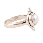 Cultured pearl single-stone ring, 'Moon Memory' - Luminous Cultured White Pearl Ring