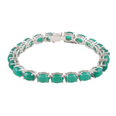 Rhodium-Plated Silver and Green Onyx Tennis Bracelet