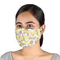 Cotton face masks, 'Happy Harlequin' (pair) - 2 Colorful Geometric Print Double Layer Cotton Face Masks