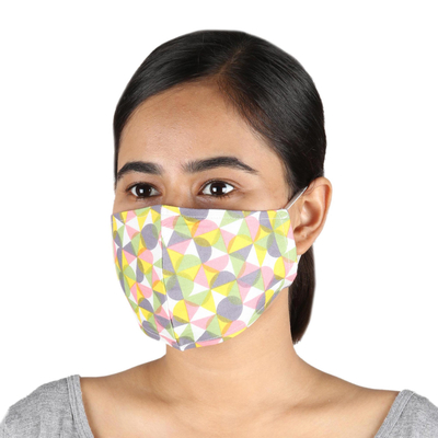 Cotton face masks, 'Happy Harlequin' (pair) - 2 Colorful Geometric Print Double Layer Cotton Face Masks