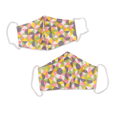 Gesichtsmasken aus Baumwolle, (Paar) - 2 doppellagige Baumwoll-Gesichtsmasken mit farbenfrohem geometrischem Druck