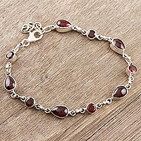 Garnet link bracelet, 'Crimson Simplicity' - Garnet and Sterling Silver Link Bracelet