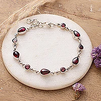 Pulsera de eslabones de granate, 'Crimson Simplicity' - Pulsera de eslabones de granate y plata de ley