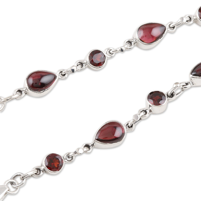 Garnet link bracelet, 'Crimson Simplicity' - Garnet and Sterling Silver Link Bracelet