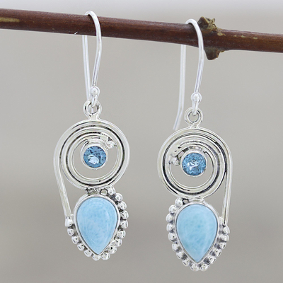 Larimar and blue topaz dangle earrings, 'Wondrous Coil' - Dangle Earrings with Larimar and Blue Topaz