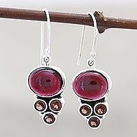 Garnet dangle earrings, 'Old Flame' - Multi-Stone Garnet Dangle Earrings