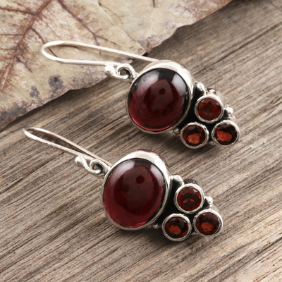 Garnet dangle earrings, 'Old Flame' - Multi-Stone Garnet Dangle Earrings