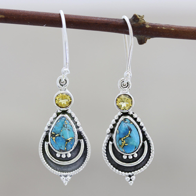 Citrine and composite turquoise dangle earrings, Aravalli Allure
