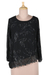 Crepe georgette asymmetrical blouse, 'Midnight Diva' - Black Crepe Georgette Beaded Blouse from India