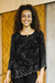 Crepe georgette asymmetrical blouse, 'Midnight Diva' - Black Crepe Georgette Beaded Blouse from India (image 2e) thumbail