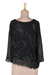 Crepe georgette asymmetrical blouse, 'Midnight Diva' - Black Crepe Georgette Beaded Blouse from India